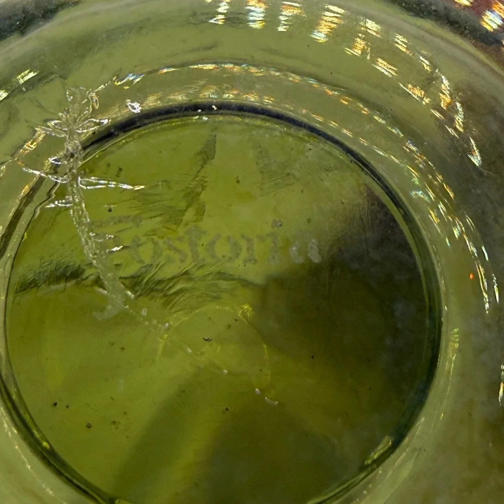 Fostoria Coin Glass Olive Green Footed Dessert Bowls Set of 2 Vintage MCM